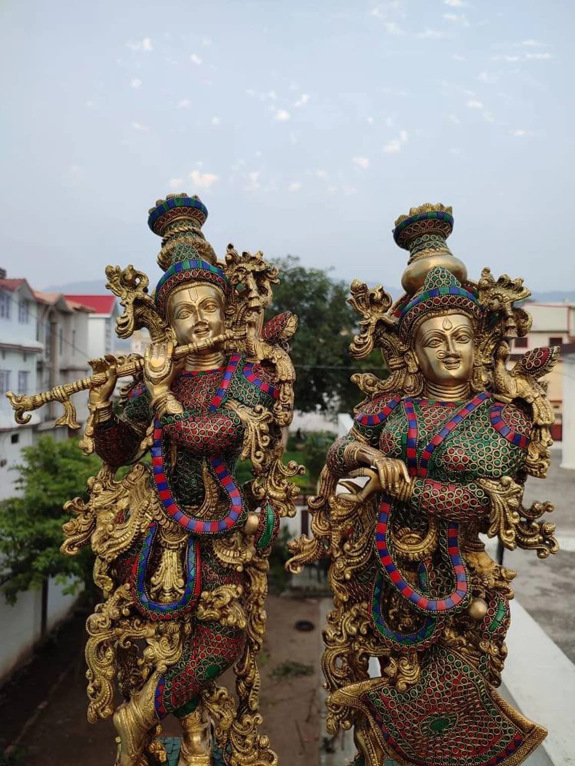 Krishna with Radha Brass Statue Standing Position with Playing Flute IDOL