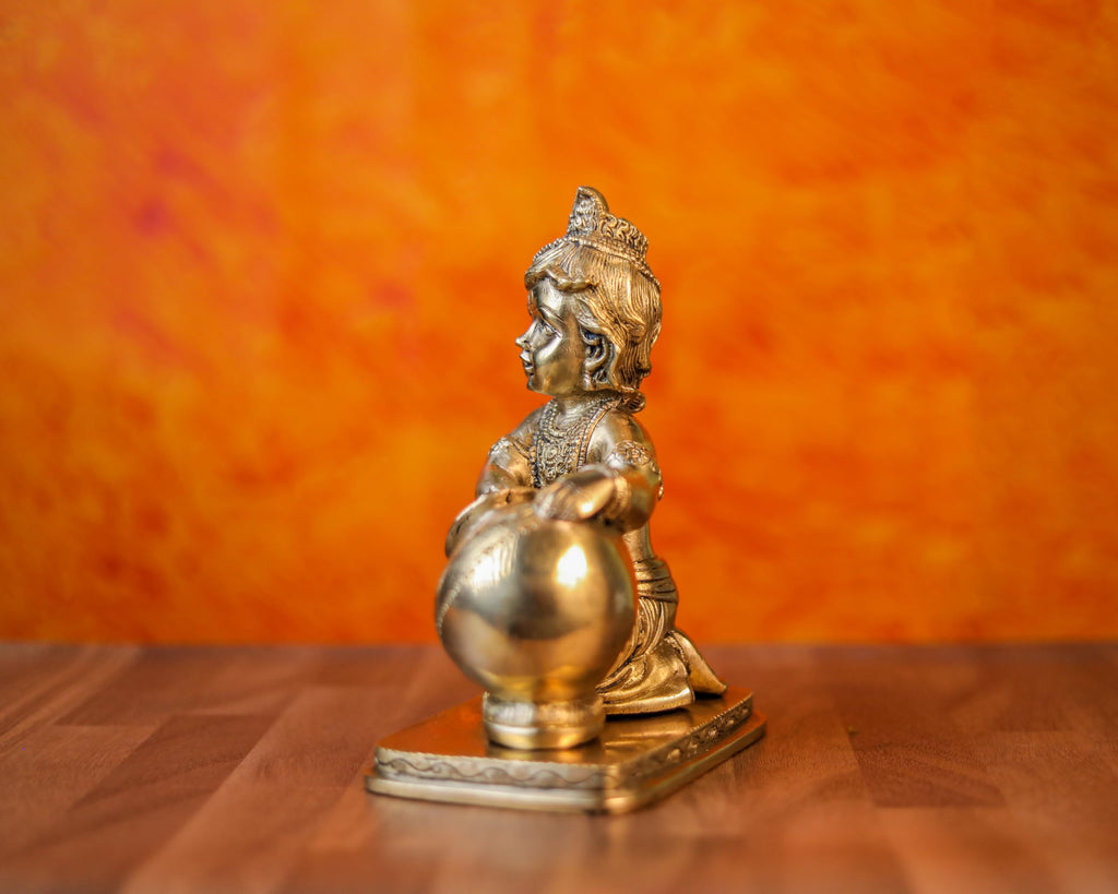 Krishna Statue Brass 18 cm Bal Gopal Idol Makhan Chor Moorti 
