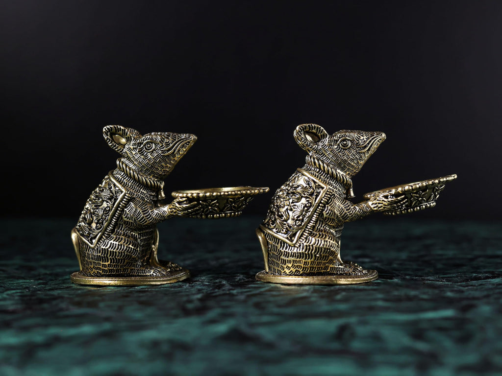Premium Brass Mouse Diya | 3.5 Inch | Small Temple Decorative Deepak 
