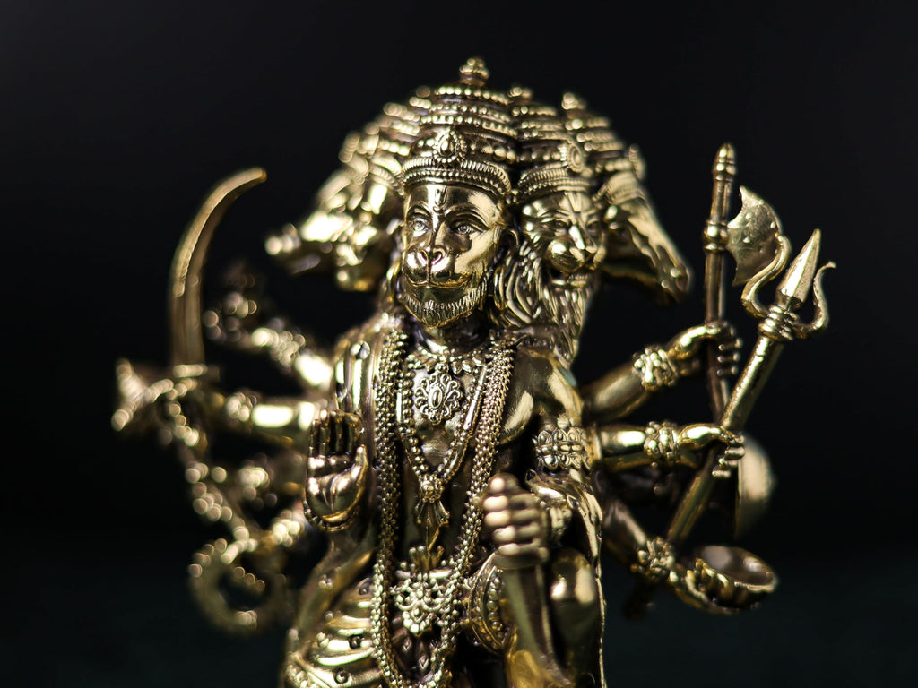 Premium Brass Panchmukhi Hanuman Statue 3 inch / 4.5 inch / 7 inch / (140 gram)