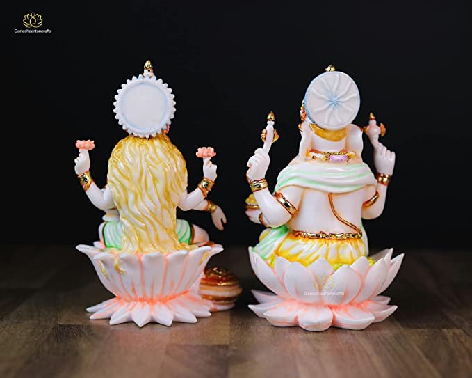 Lakshmi Ganesh ji Statue 19 cm Marble Dust Hand Painted Diwali Puja Idol