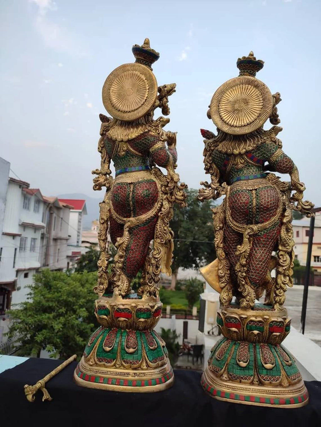 Krishna with Radha Brass Statue Standing Position with Playing Flute IDOL