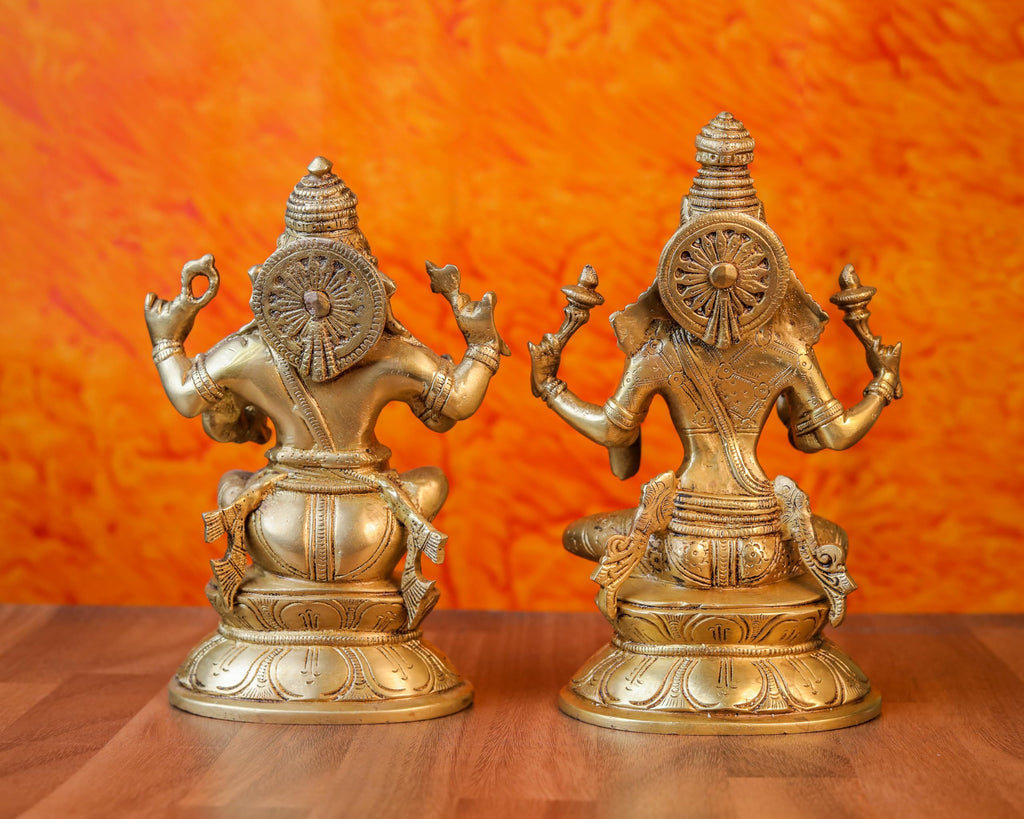 7 Inch Brass Lakshmi Ganesh Idol Medium Size
