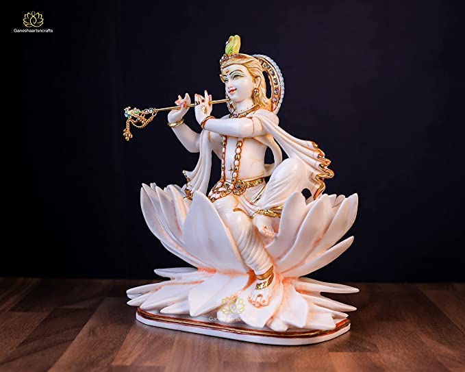 Lord Krishna Statue 21 cm Marble Dust Krishna Moorti 