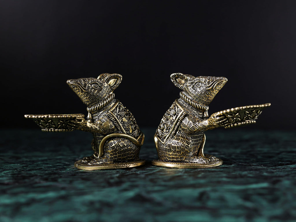 Premium Brass Mouse Diya | 3.5 Inch | Small Temple Decorative Deepak 