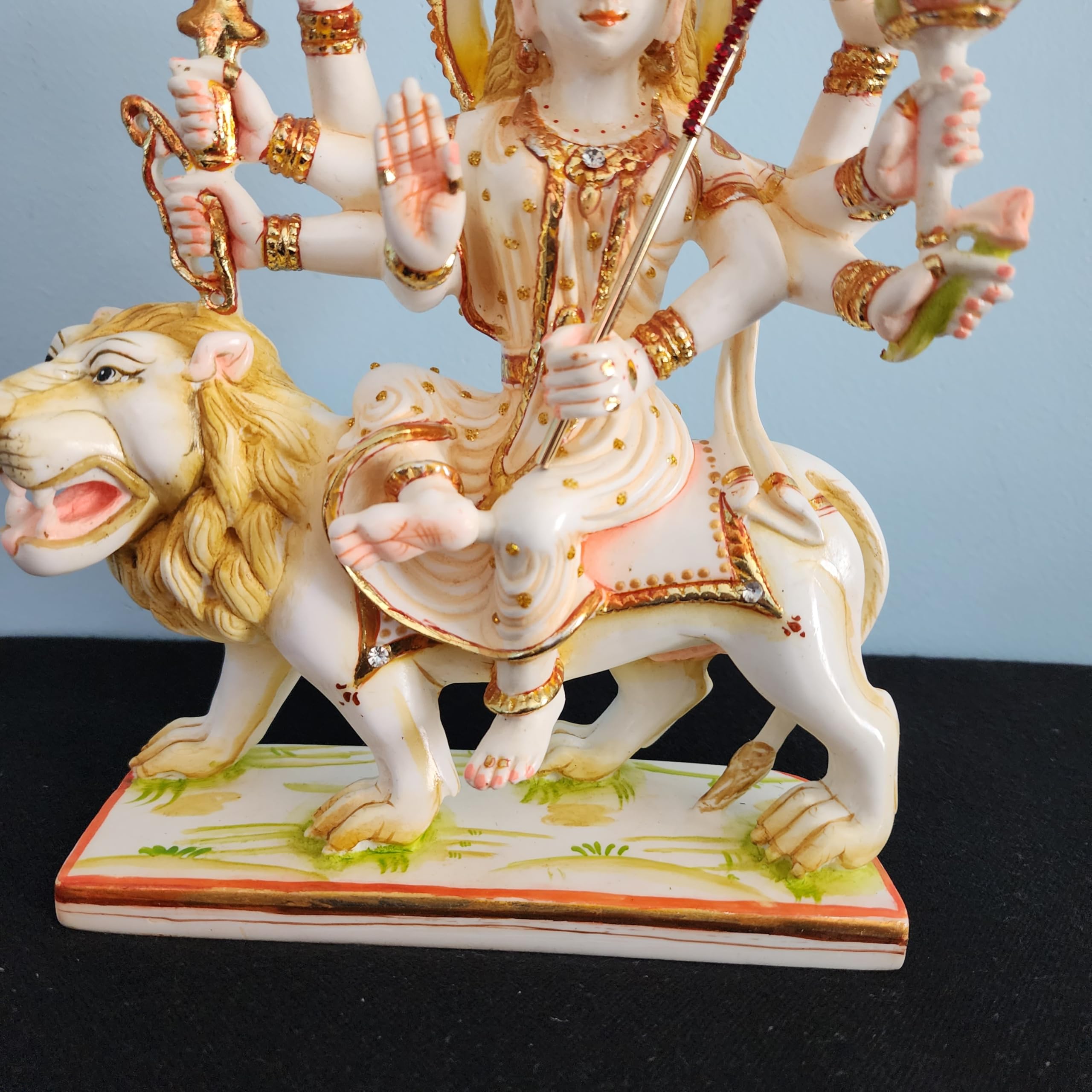 Goddess Durga Statue On Lion 9 Inch Marble Sherawali MATA Moorti