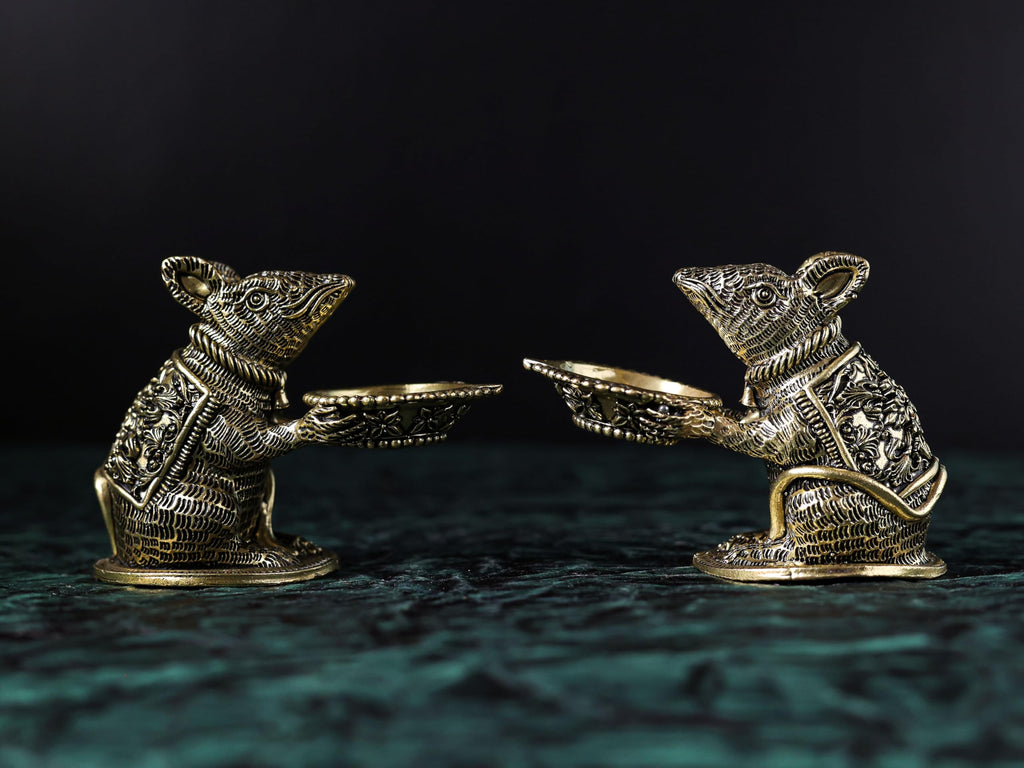 Premium Brass Mouse Diya | 3.5 Inch | Small Temple Decorative Deepak 
