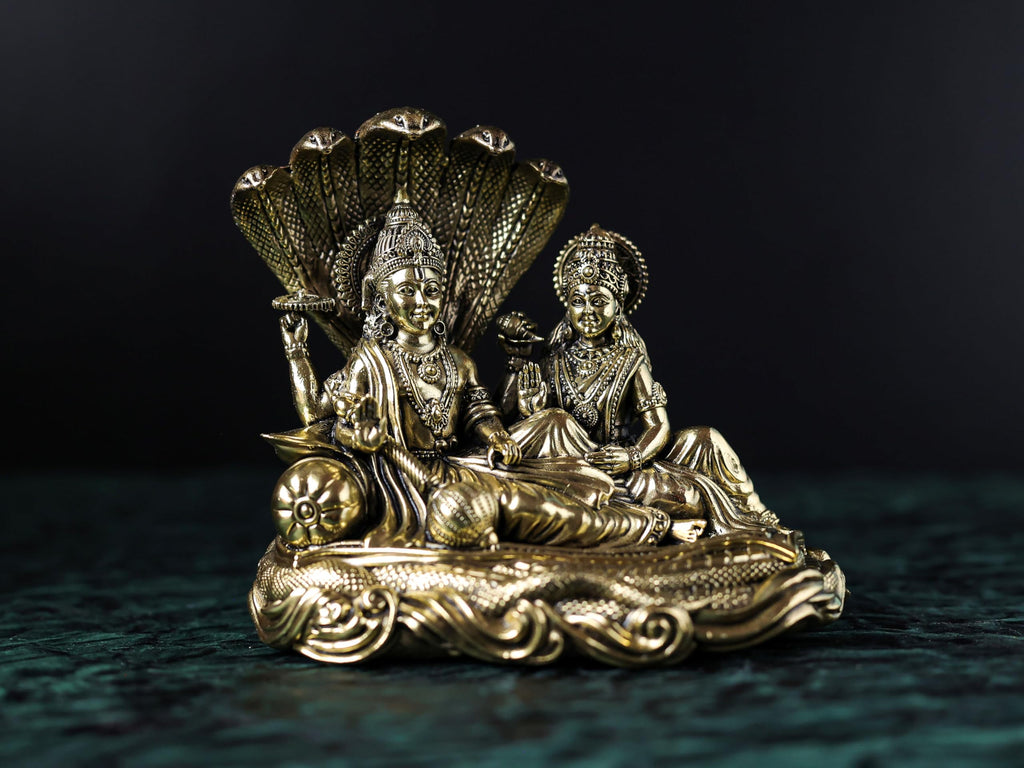 Premium Brass Sheshnaag Lord Vishnu laxmi 3 or 4 Inch