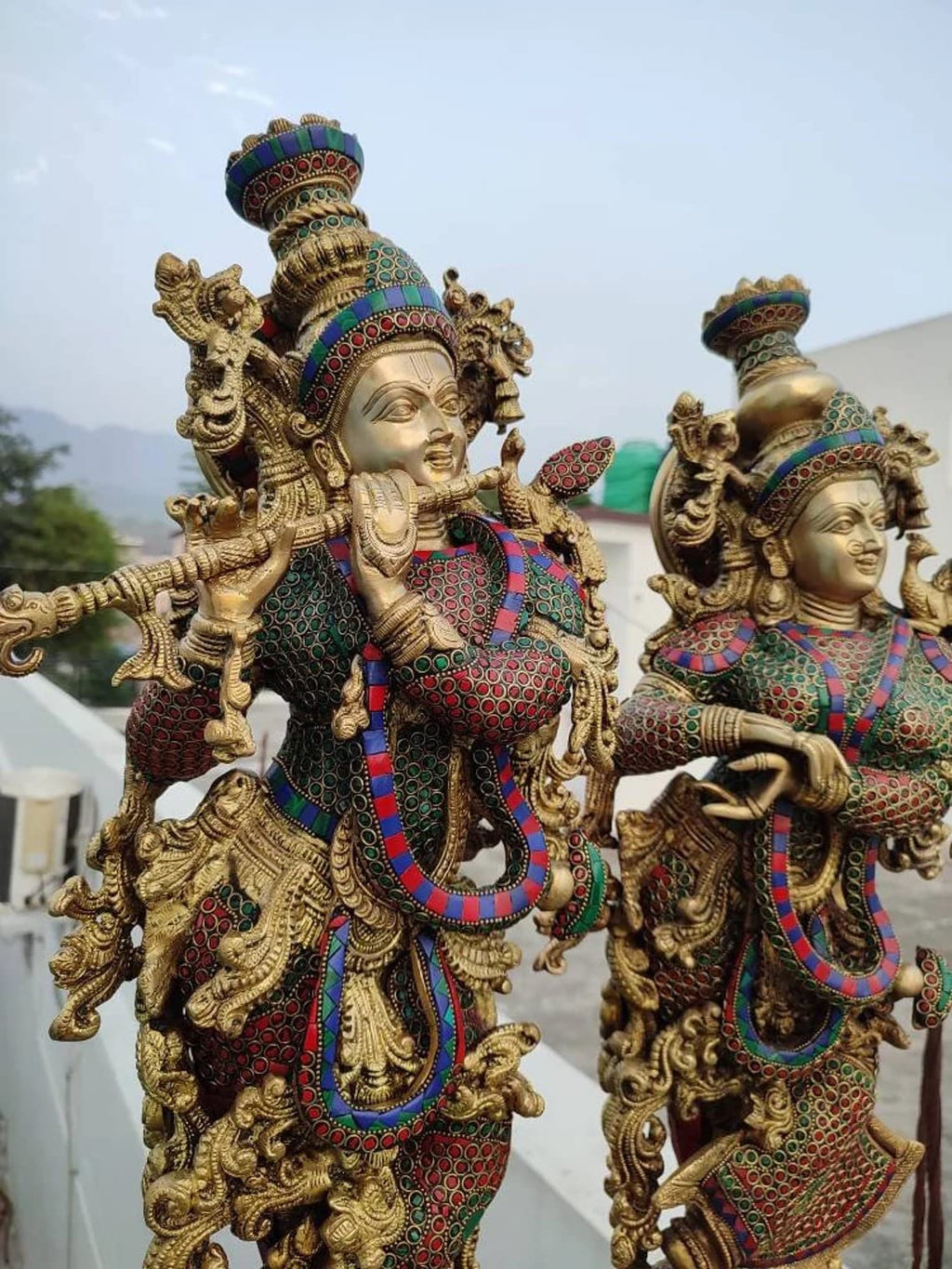 Krishna with Radha Brass Statue Standing Position with Playing Flute IDOL