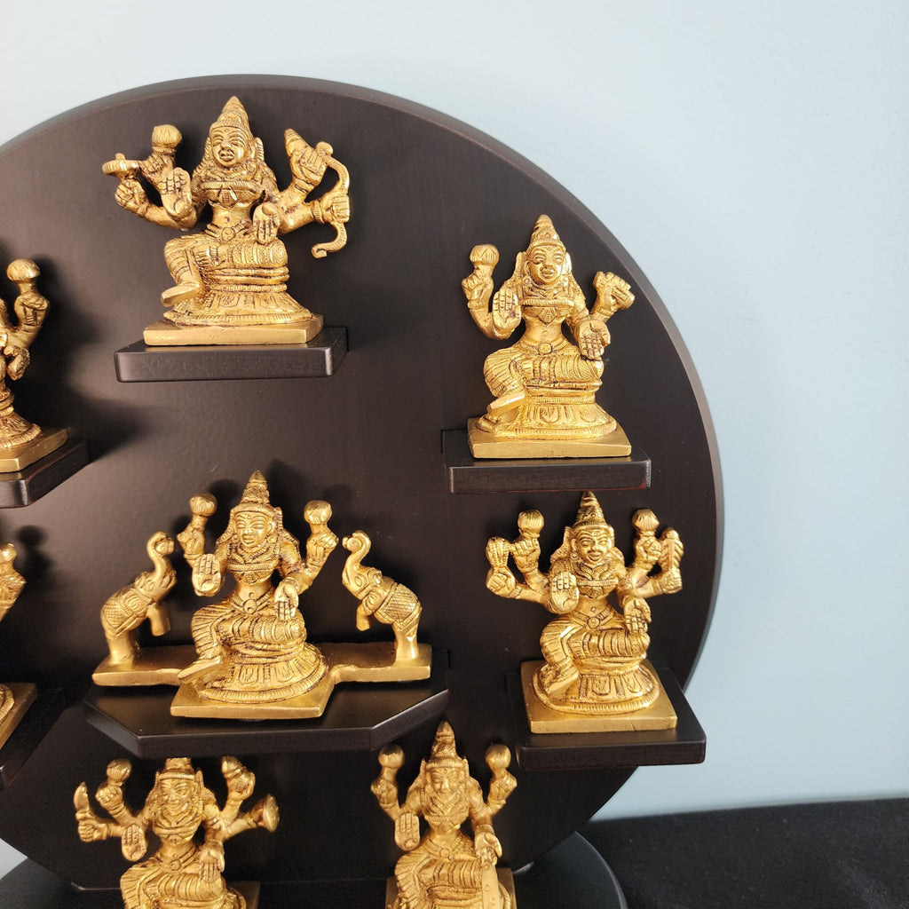 SPRITUAL Arts Asth Lakshmi Statue Brass Eight Forms of Laxmi On Wood Base 30 CM TALL