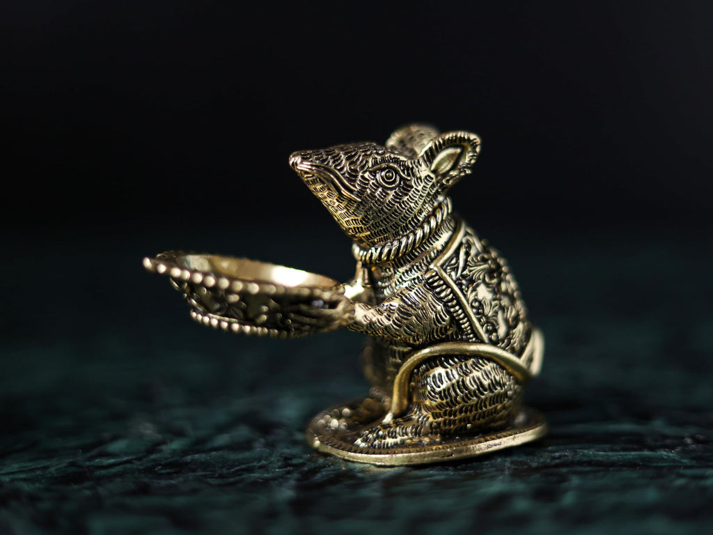 Premium Brass Mouse Diya | 3.5 Inch | Small Temple Decorative Deepak 