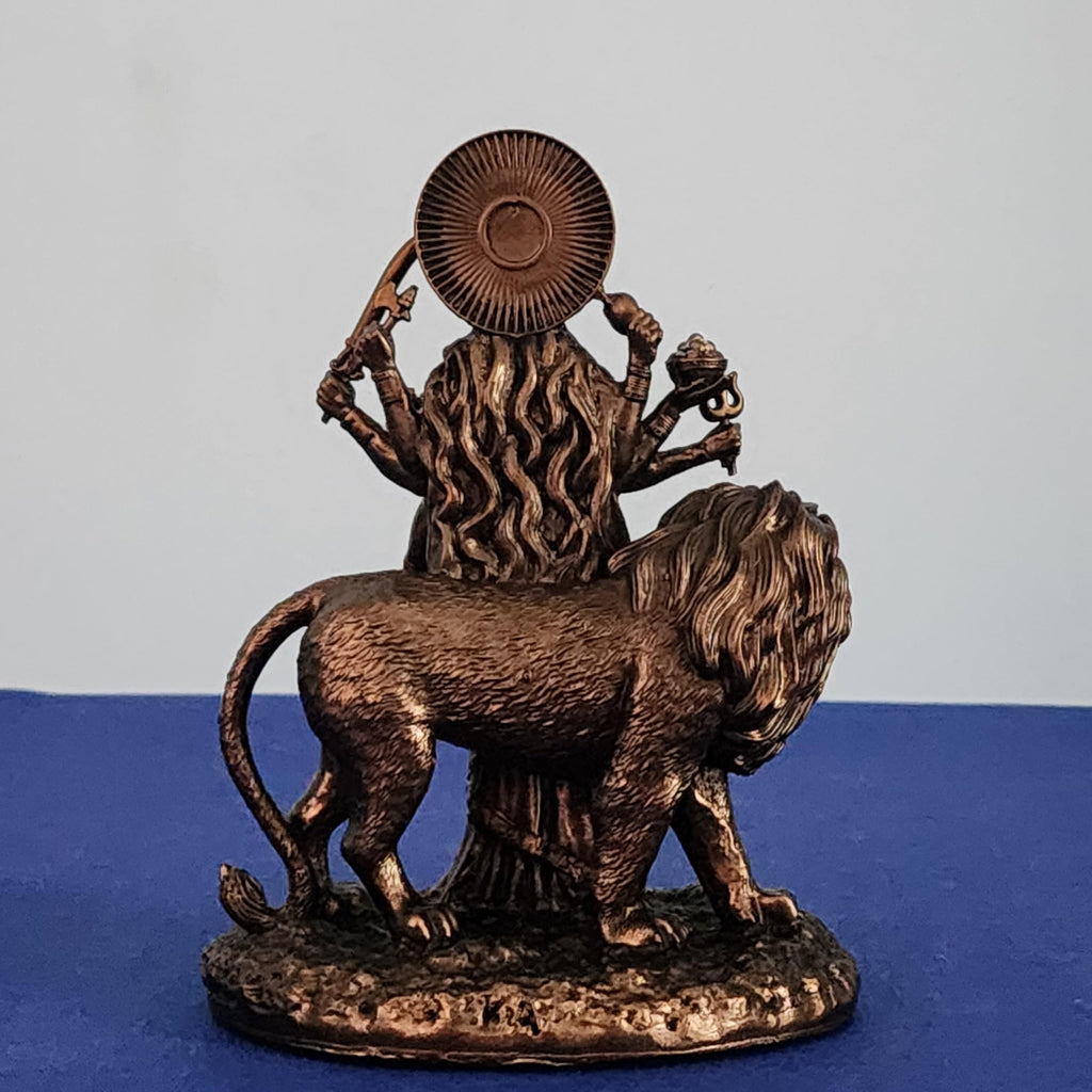 Goddess Durga Statue On Lion 6 Inch Bronze Finished Sherawali MATA Moorti for Small Temple