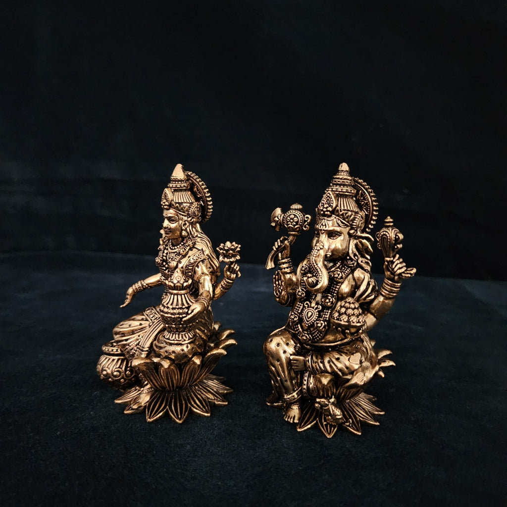 Lakshmi Ganesh Statue 4 inch Premium Brass Diwali Puja Idol 