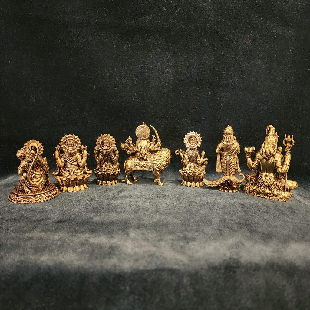 Brass Durga MATA,Laxmi, Lord Ganesh, Maa Saraswati, Lord Shiva & Lord Hanuman, kartikeya set of 7 god godess