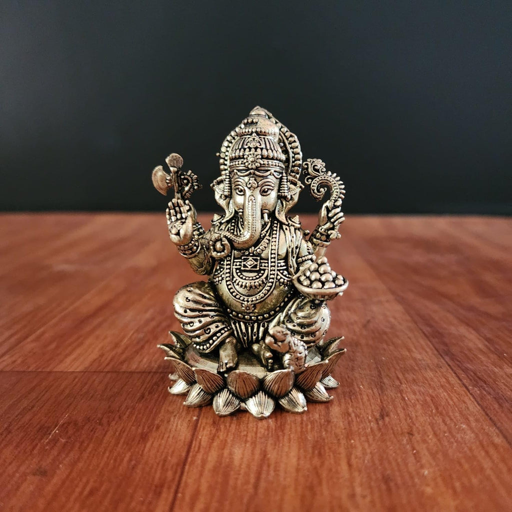 Divine Lord Lotus Ganesha 3 Inch Premium Brass Idol