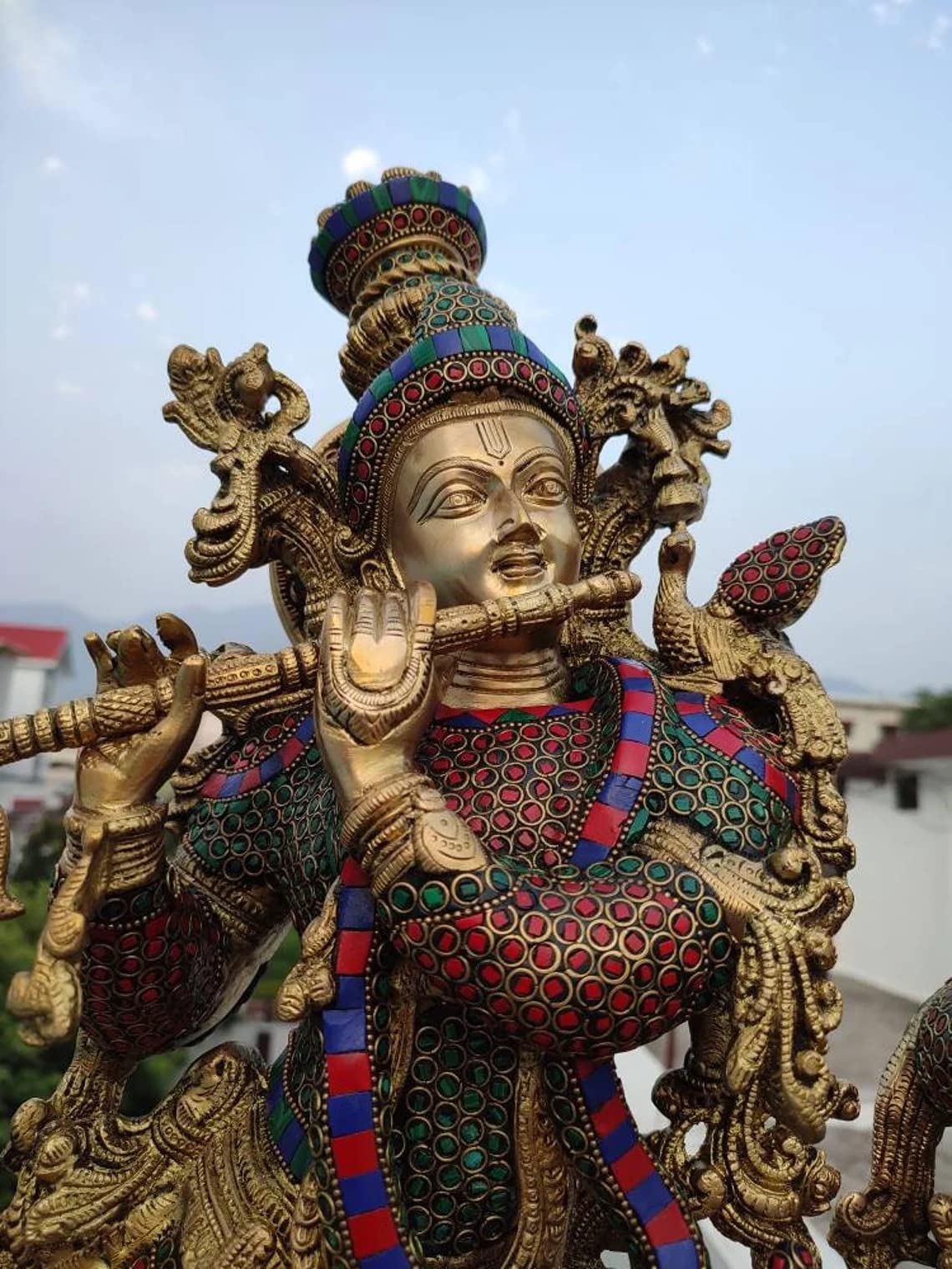 Krishna with Radha Brass Statue Standing Position with Playing Flute IDOL