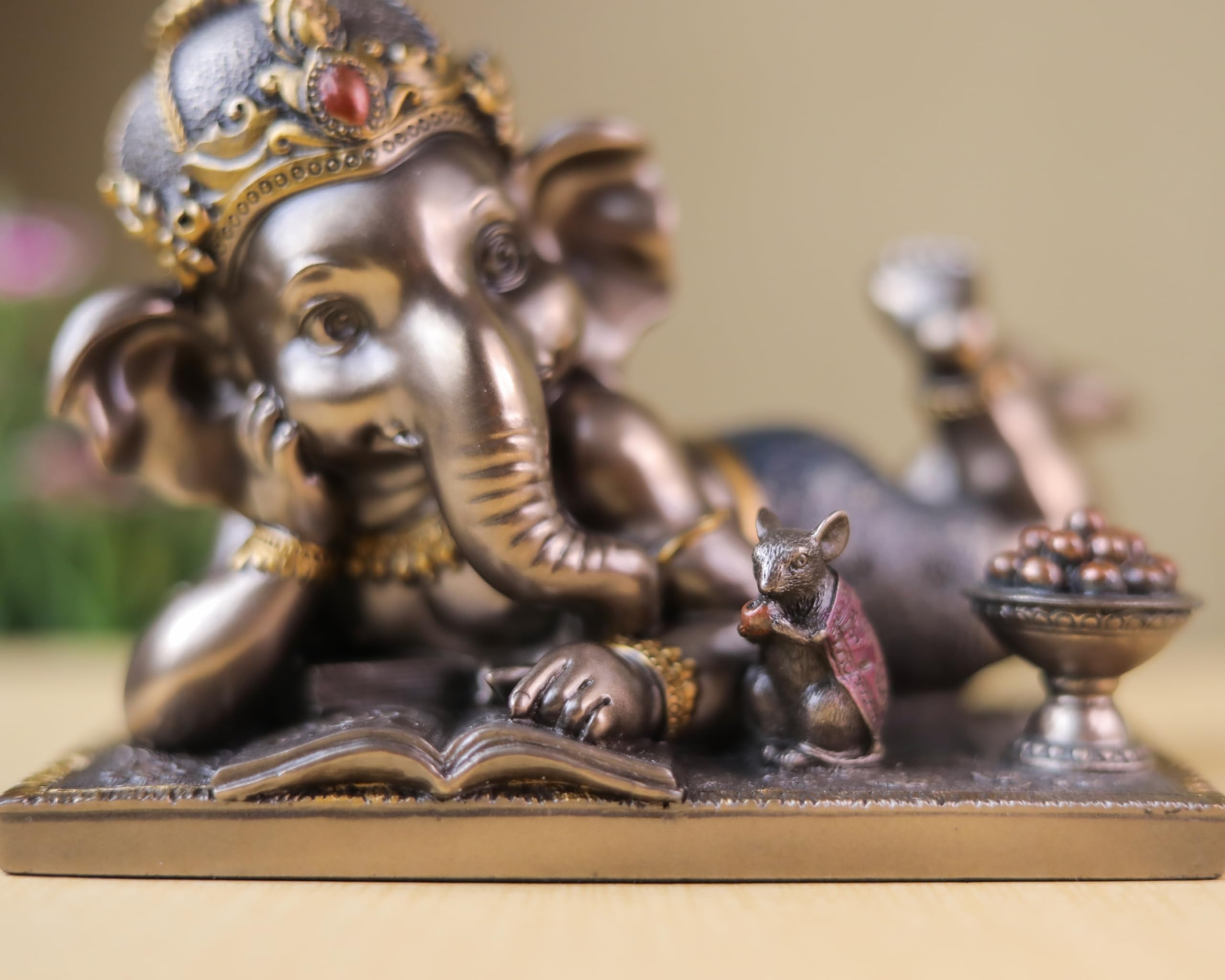 Baby Ganesh Statue | Bronze Finished Relaxing Ganesha Idol | 5 inch