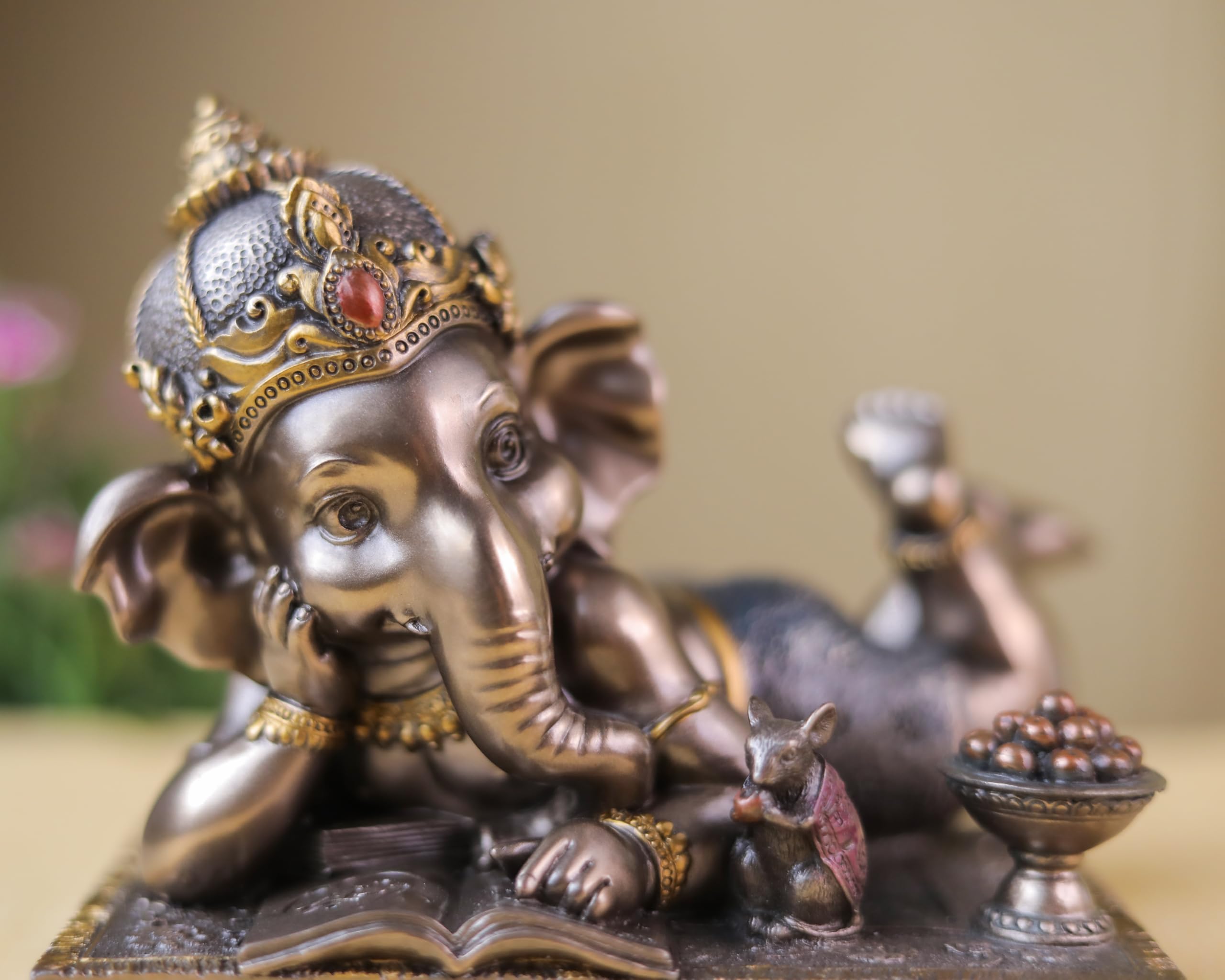 Baby Ganesh Statue | Bronze Finished Relaxing Ganesha Idol | 5 inch