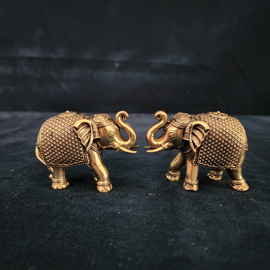 Premium Brass Elephant Set 2 Inch Pair of Elephant Figurine (150 gram set)