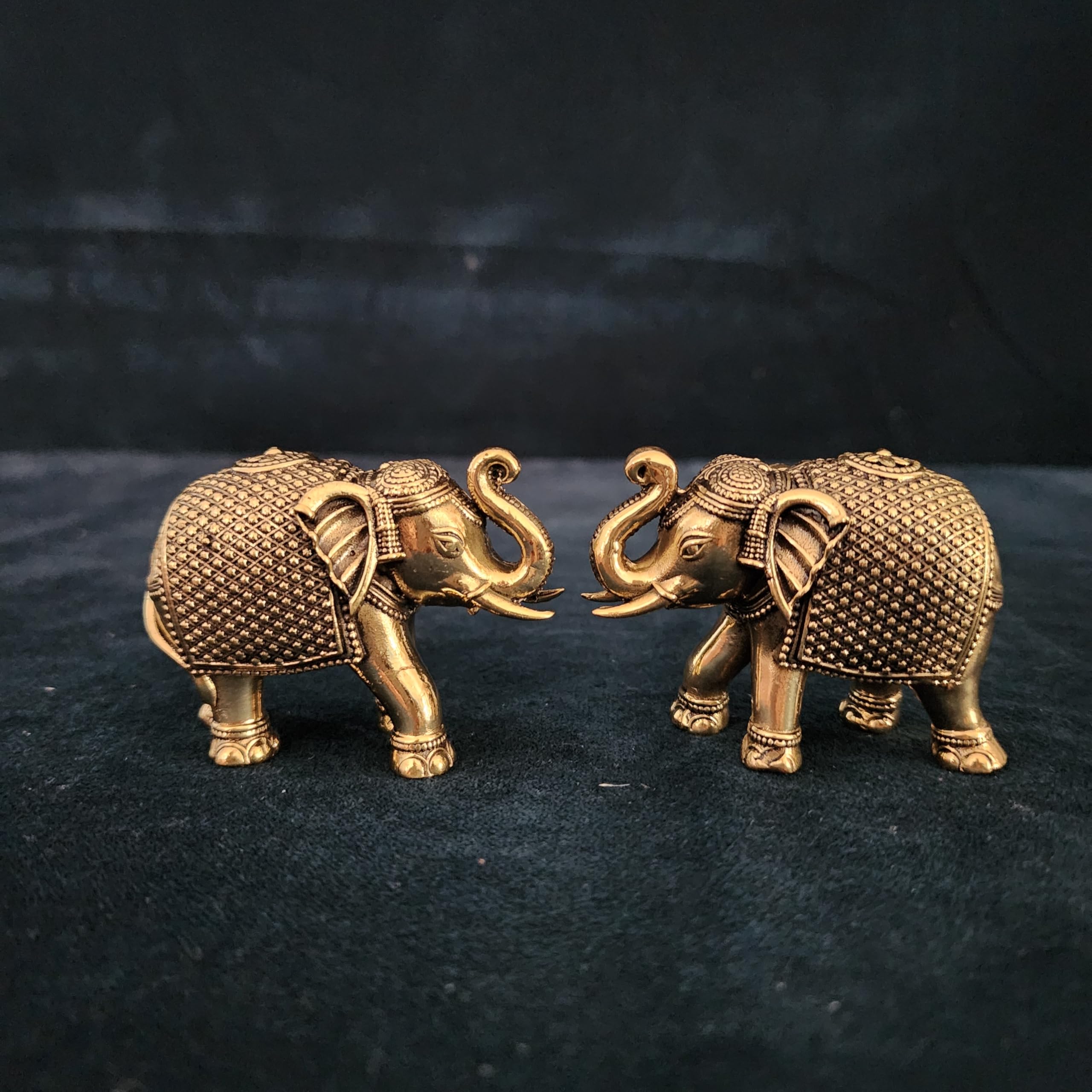Premium Brass Elephant Set 2 Inch Pair of Elephant Figurine (150 gram set)