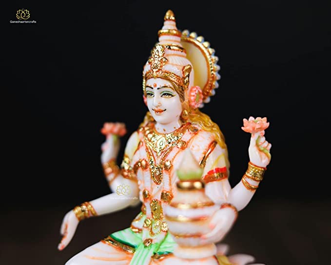 Lakshmi Ganesh ji Statue 19 cm Marble Dust Hand Painted Diwali Puja Idol