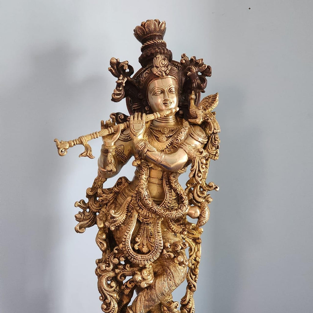 Brass Big Lord Krishna Statue with double Tone finished (29 Inch)