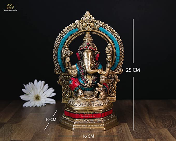 Lord Ganesh Statue 10 inch Brass with Stone work