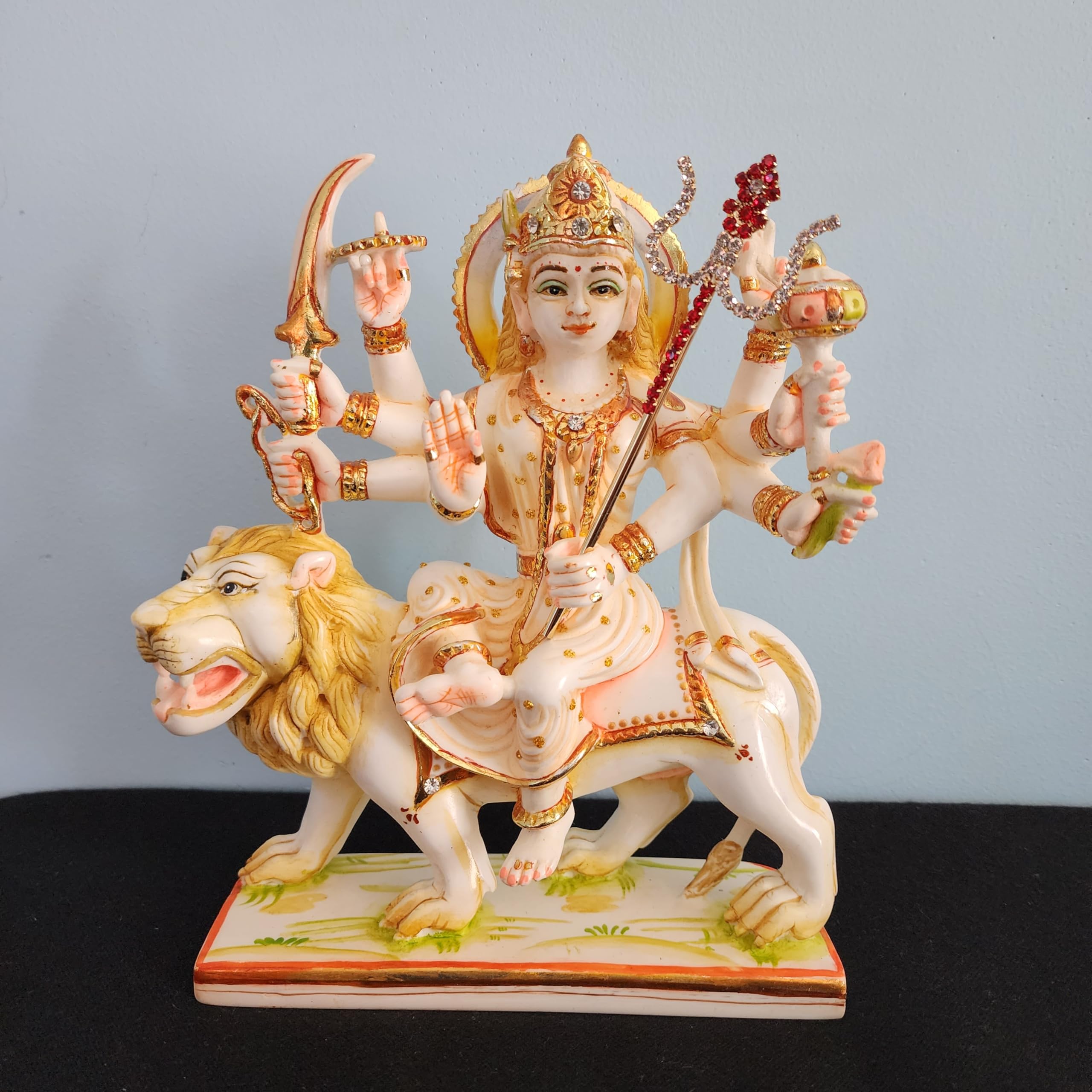Goddess Durga Statue On Lion 9 Inch Marble Sherawali MATA Moorti