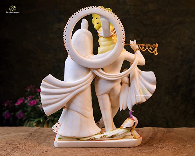  Culture Marble Standing Radha Krishna Idol