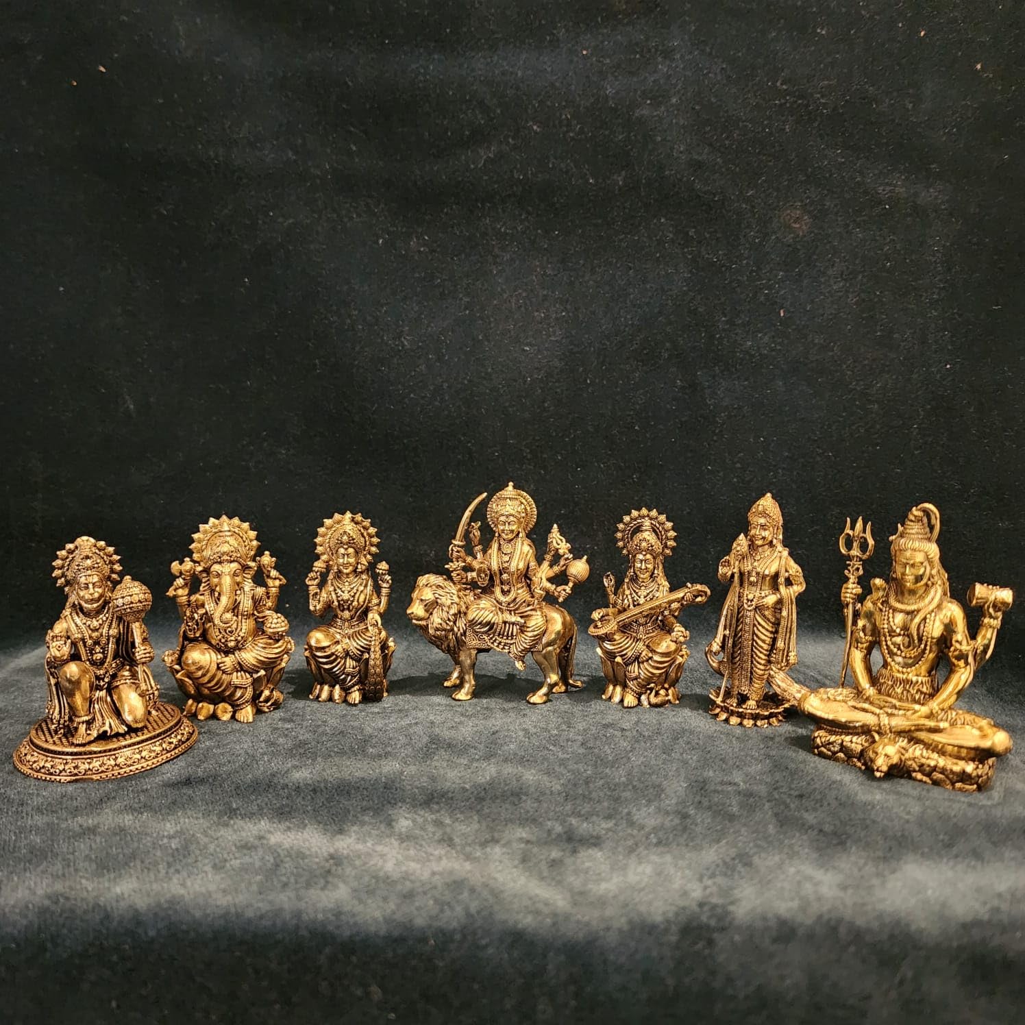 Brass Durga MATA,Laxmi, Lord Ganesh, Maa Saraswati, Lord Shiva & Lord Hanuman, kartikeya set of 7 god godess