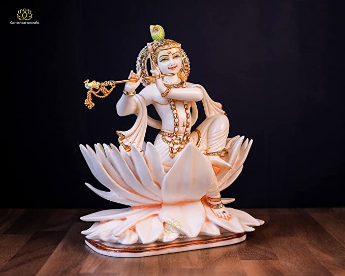 Lord Krishna Statue 21 cm Marble Dust Krishna Moorti 