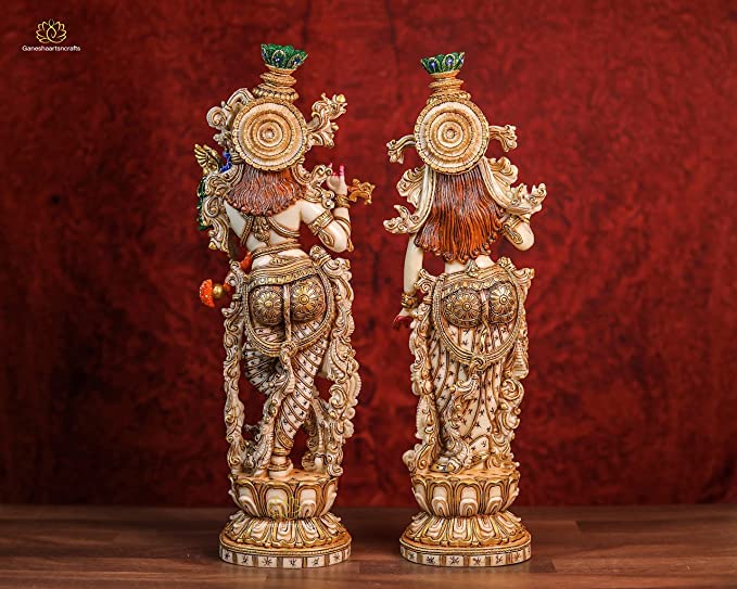 Radha Krishna Statue 15 Inch Marble Dust Hand Painted RADHA KRISHNA STATUE