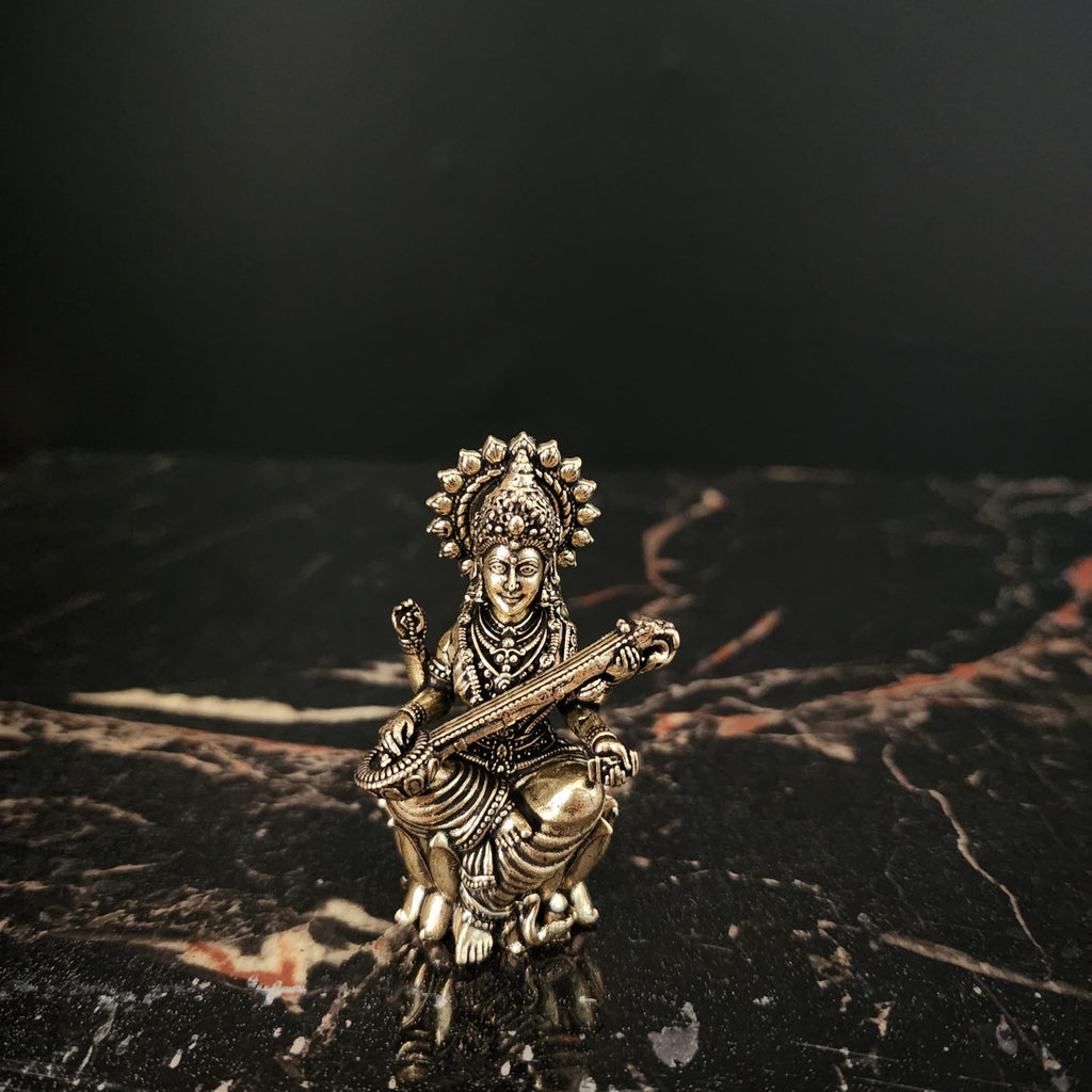 Saraswati Statue Premium Brass Saraswati 2.5 Inch
