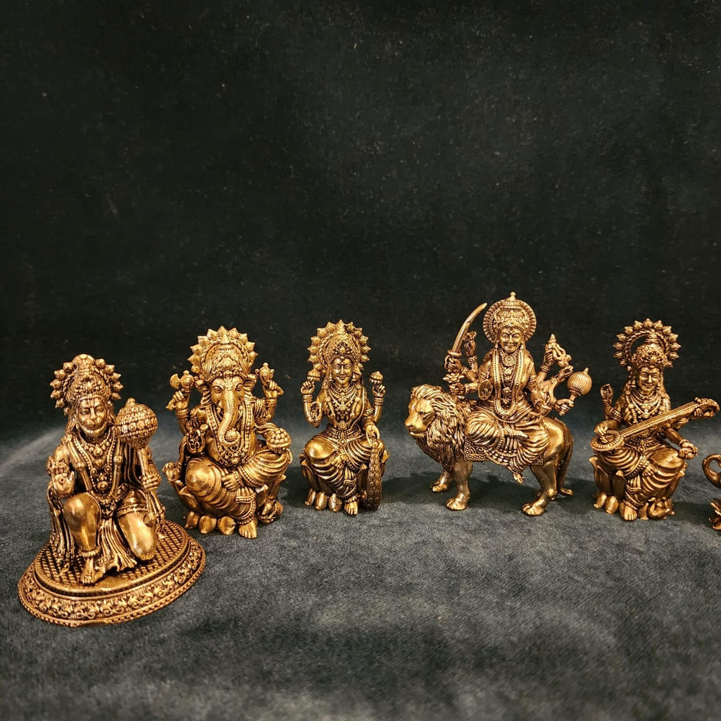 Brass Durga MATA,Laxmi, Lord Ganesh, Maa Saraswati, Lord Shiva & Lord Hanuman, kartikeya set of 7 god godess