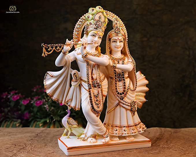  Culture Marble Standing Radha Krishna Idol