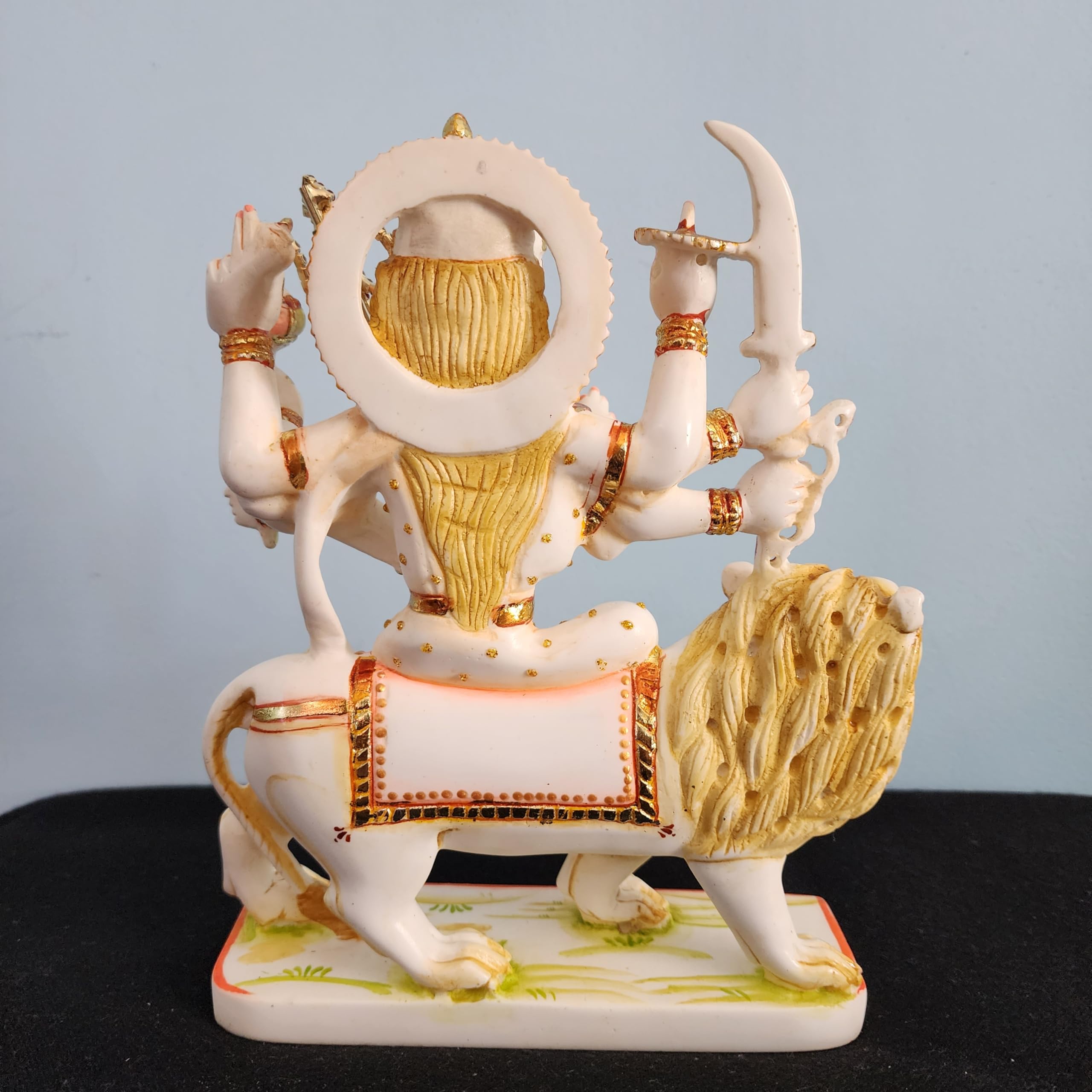 Goddess Durga Statue On Lion 9 Inch Marble Sherawali MATA Moorti