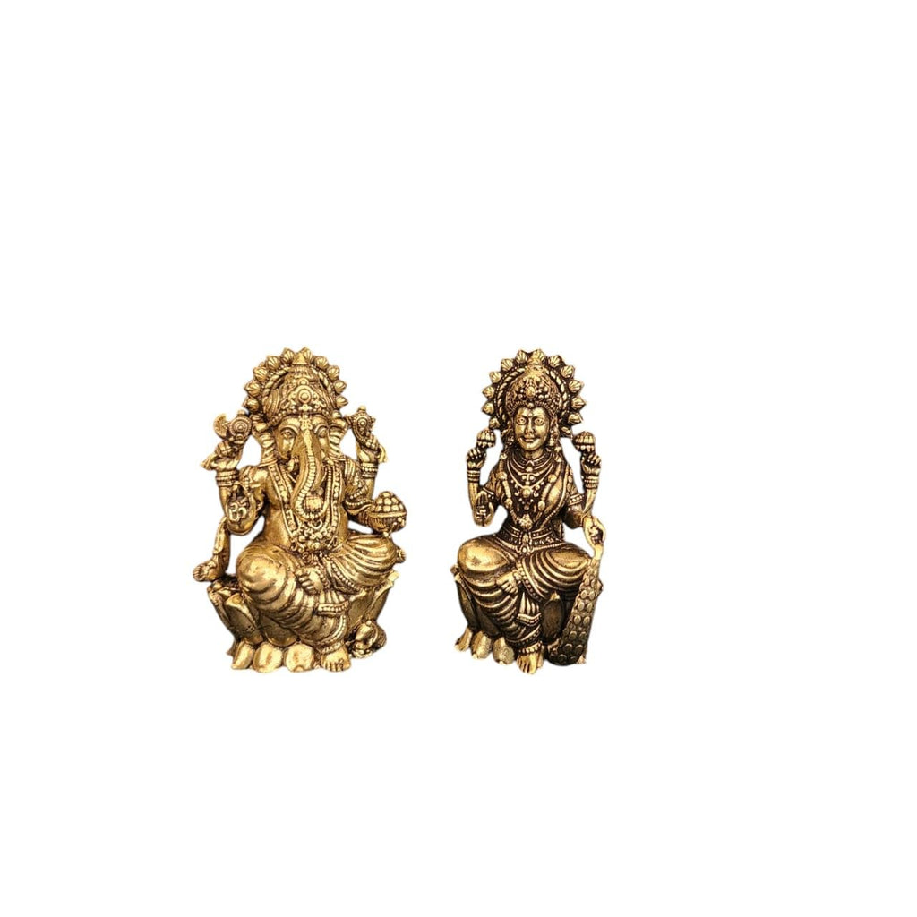 Mini Divine Lord Ganesh & MATA Laxmi Brass Idol, 2.6 Inch Perfect for Small Temple