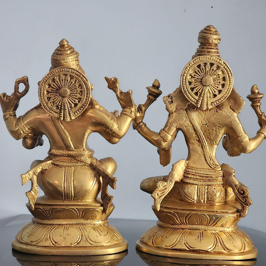 7 Inch Brass Lakshmi Ganesh Idol Medium Size