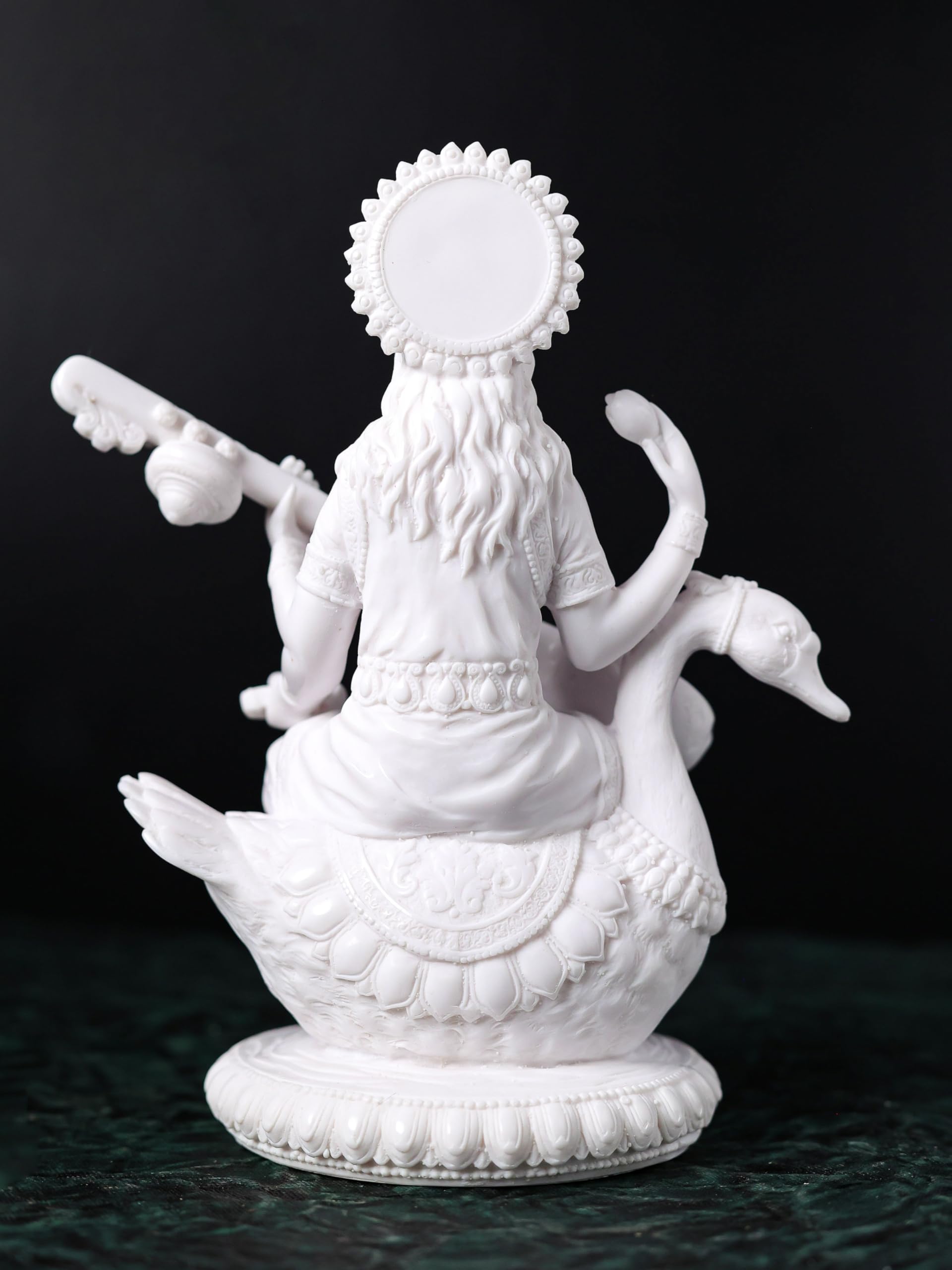 White Dust Marble Saraswati MAA Statue | Saraswati on Swan | 8 Inch | Goddess of Knowledge & Wisdom