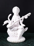 White Dust Marble Saraswati MAA Statue | Saraswati on Swan | 8 Inch | Goddess of Knowledge & Wisdom
