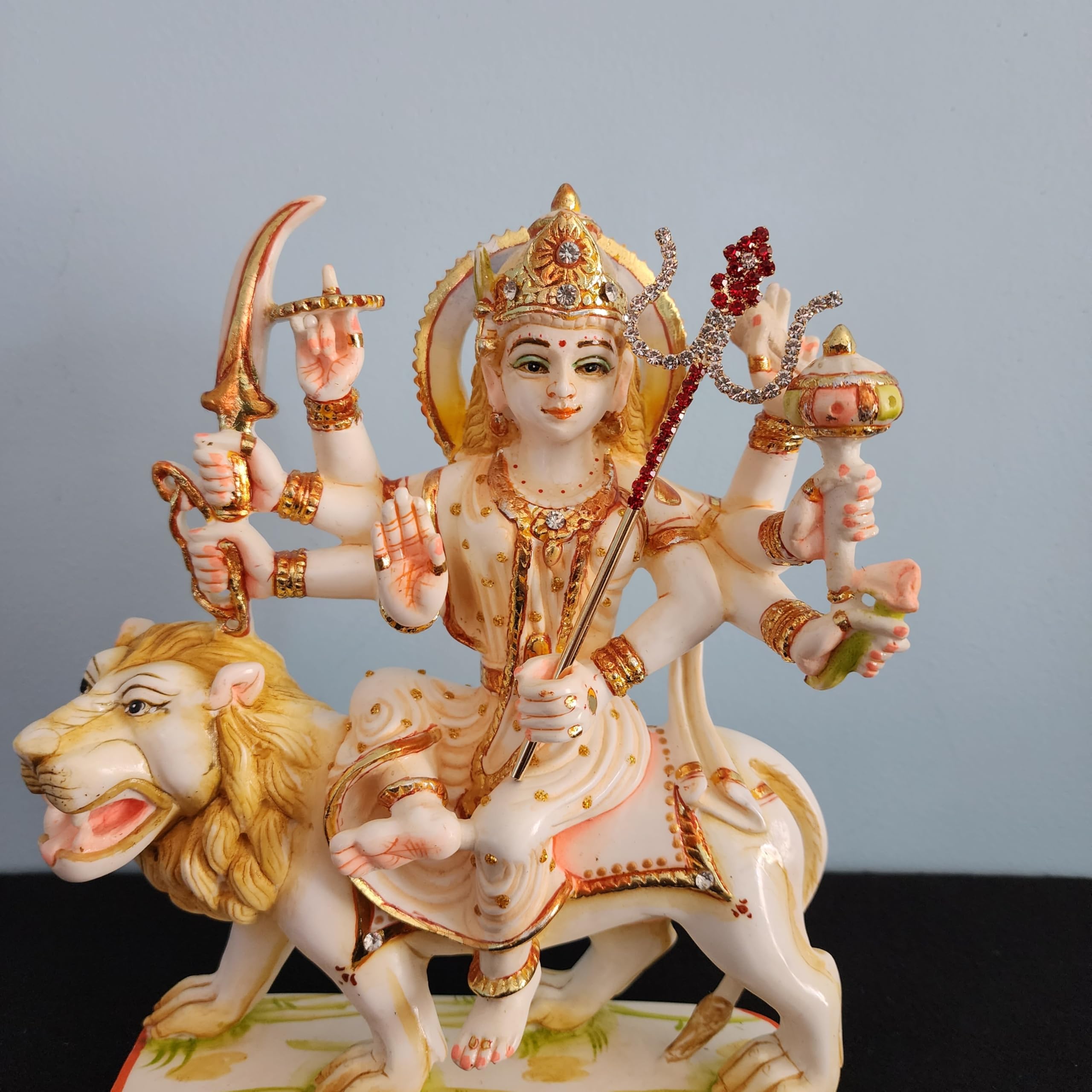 Goddess Durga Statue On Lion 9 Inch Marble Sherawali MATA Moorti