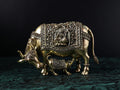 Premium Brass | Gou MATA Holy Cow Mother with Calf | Cow Decor Idol |LAXMI Ganesh Kamadhenu Idol with FINE Carving Work | 5 by 7 INCH