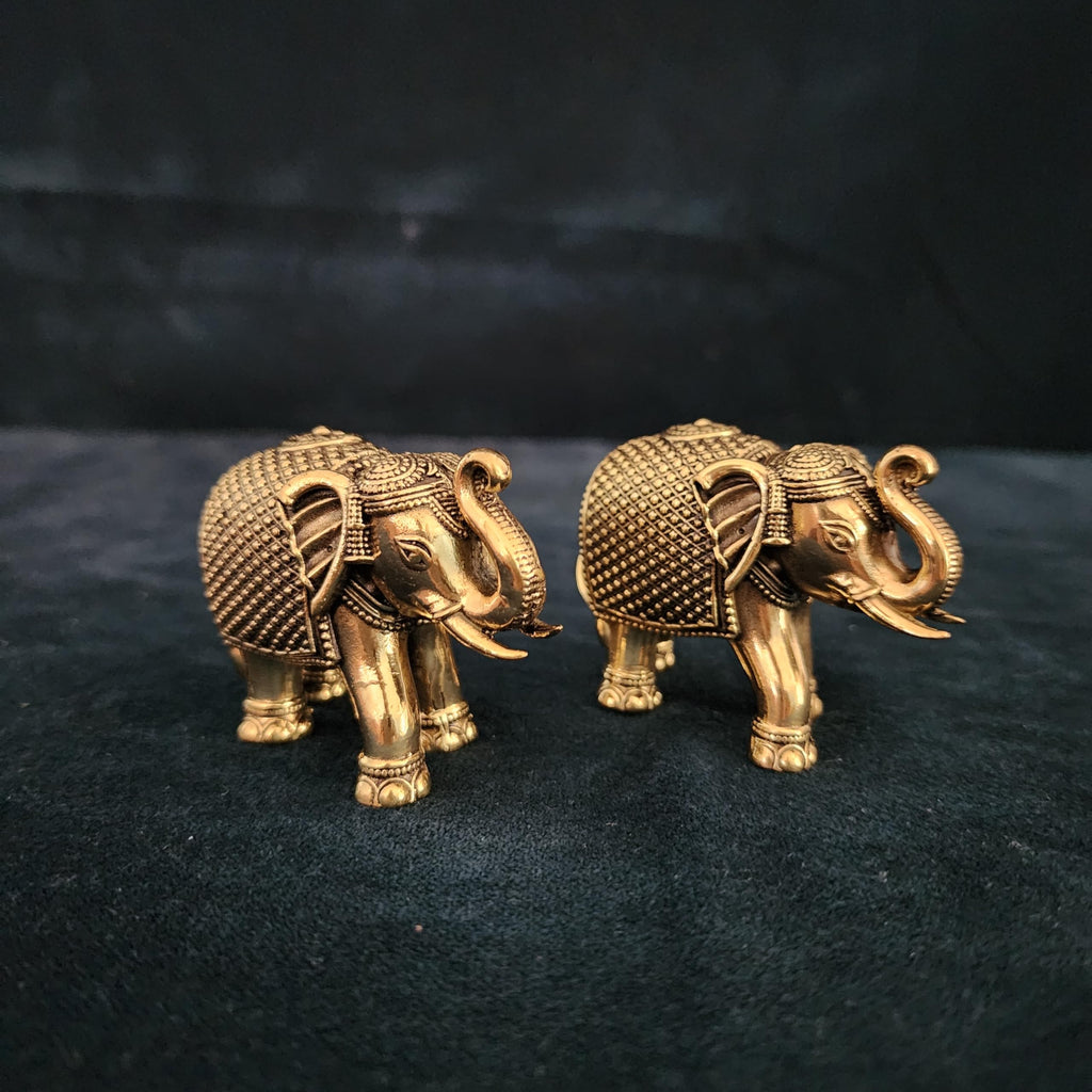 Premium Brass Elephant Set 2 Inch Pair of Elephant Figurine (150 gram set)