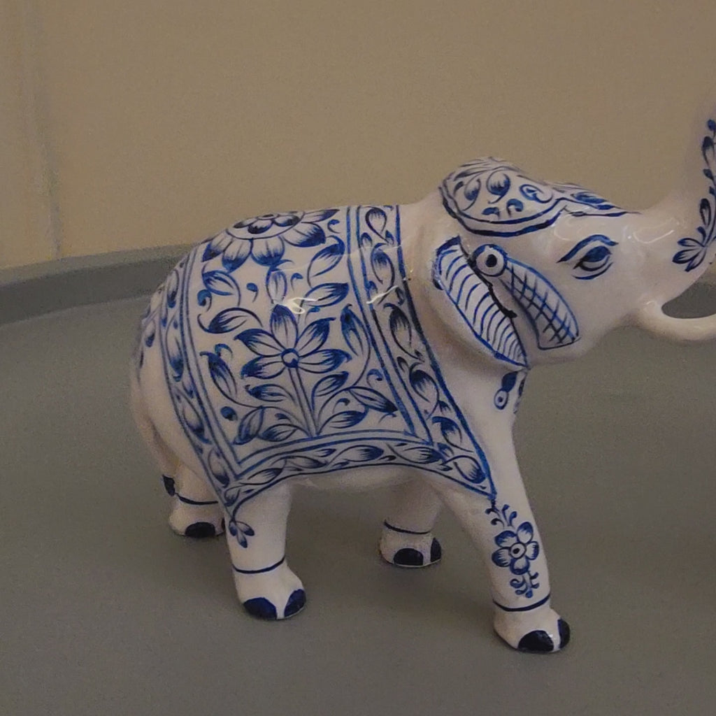 Elephant statue with trunk up metal with hand-painted enamel work