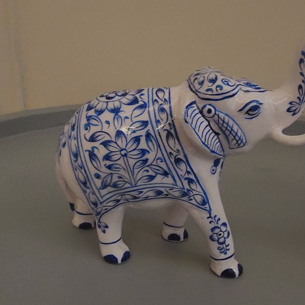Elephant statue with trunk up metal with hand-painted enamel work