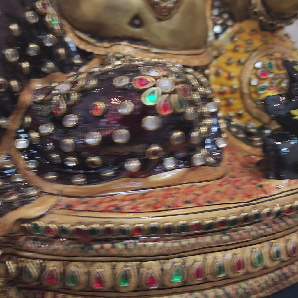  Big brass ganesha Statue in unique pose with jewelry stone work