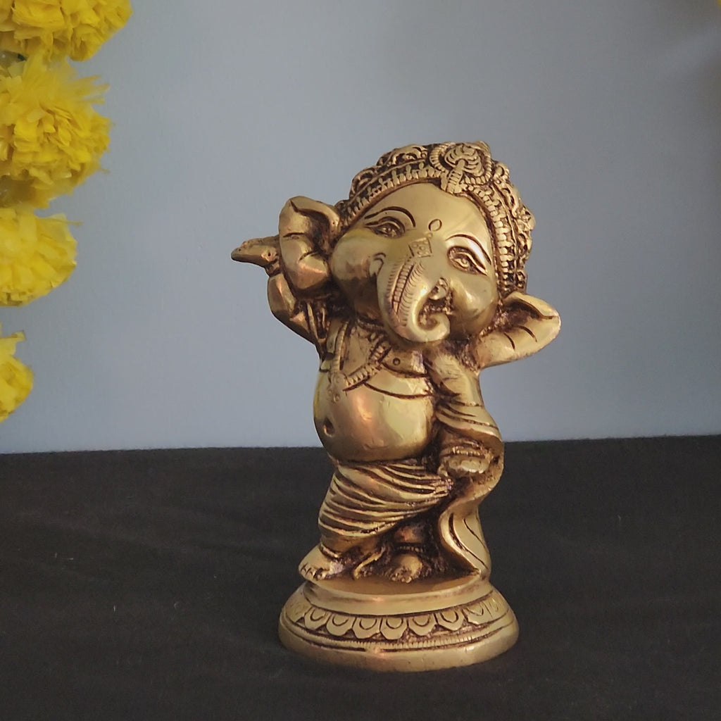 Brass Dancing Ganesh Statue 6 Inch