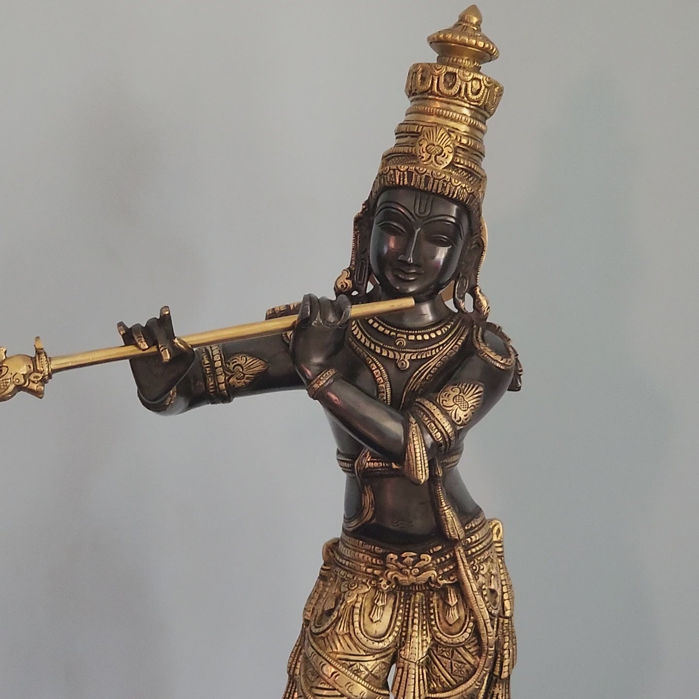 Brass Lord Krishna Statue | 60 cm | Double Tone Black Finished