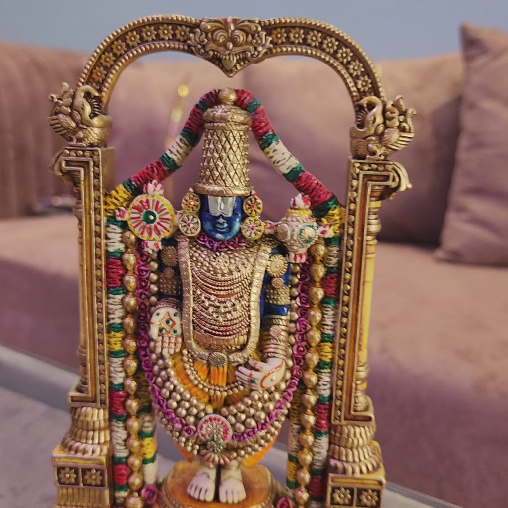 8.5 Inch Tirupati Balaji Statue: Hand-Painted Venkateswara Marble Idol