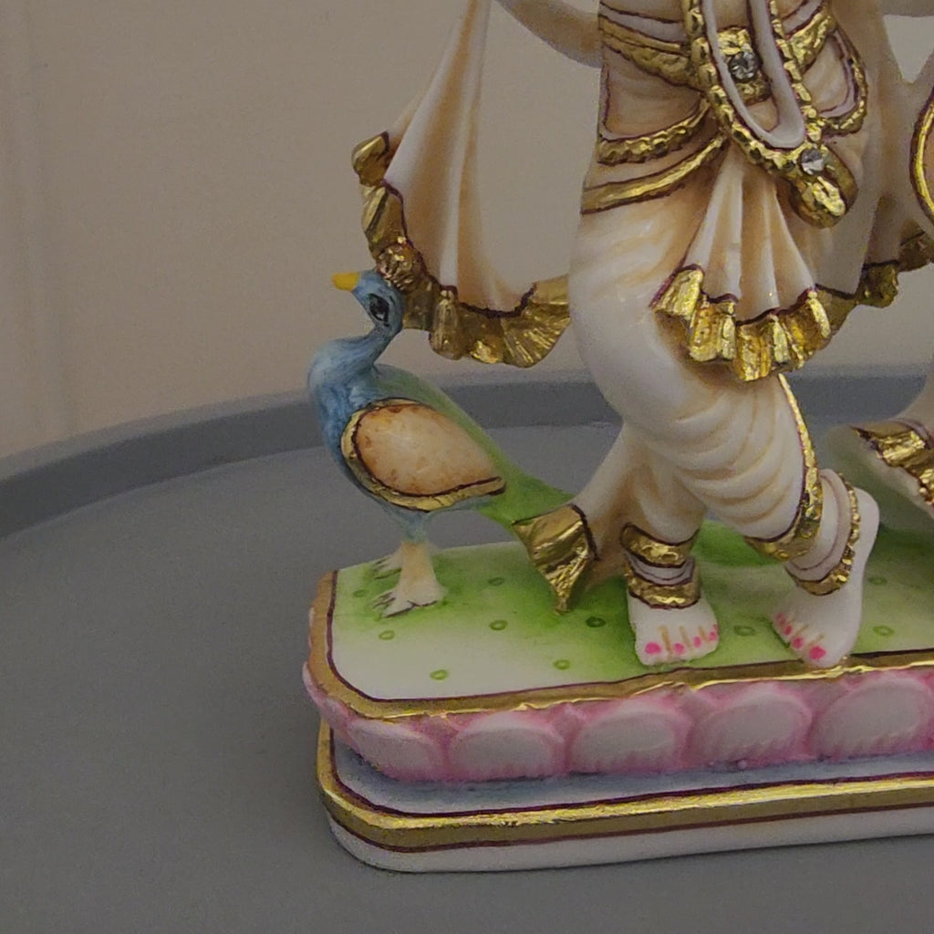 10 inch Hand Painted Culture Marble Radha Krishna statue
